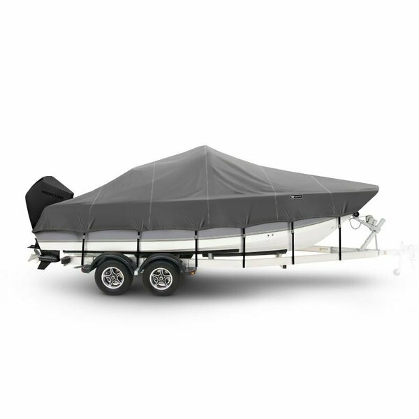 Eevelle Boat Cover BAY BOAT Rounded Bow, Low/No Bow Rails, Outboard Fits 14ft 6in L - 90in W, Charcoal WSCCB1490B-CHL